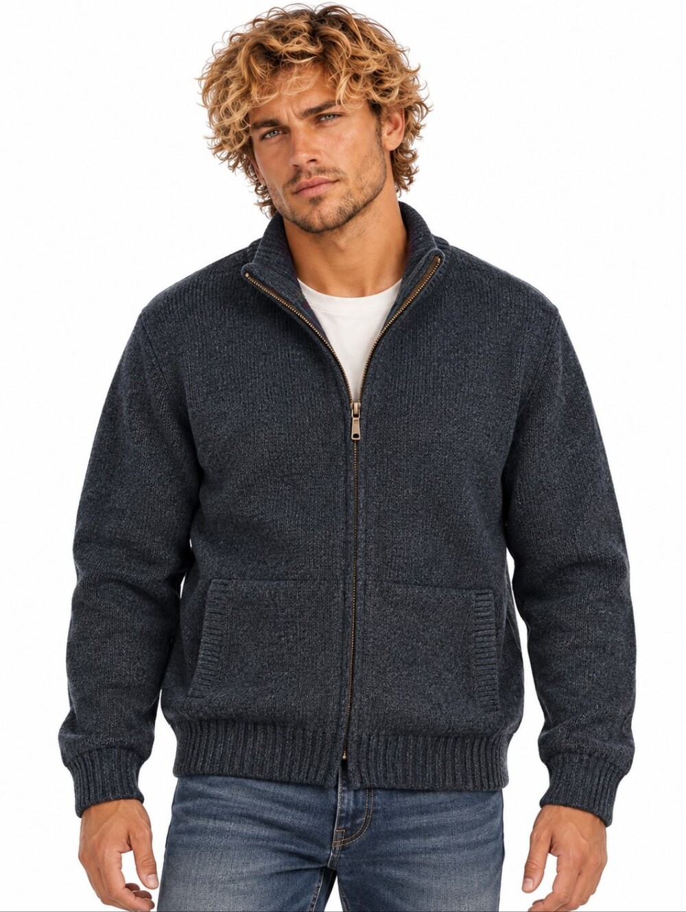 L.L.Bean Classic Ragg Wool Sweater Jacket Full Zip Flannel Lined Men M